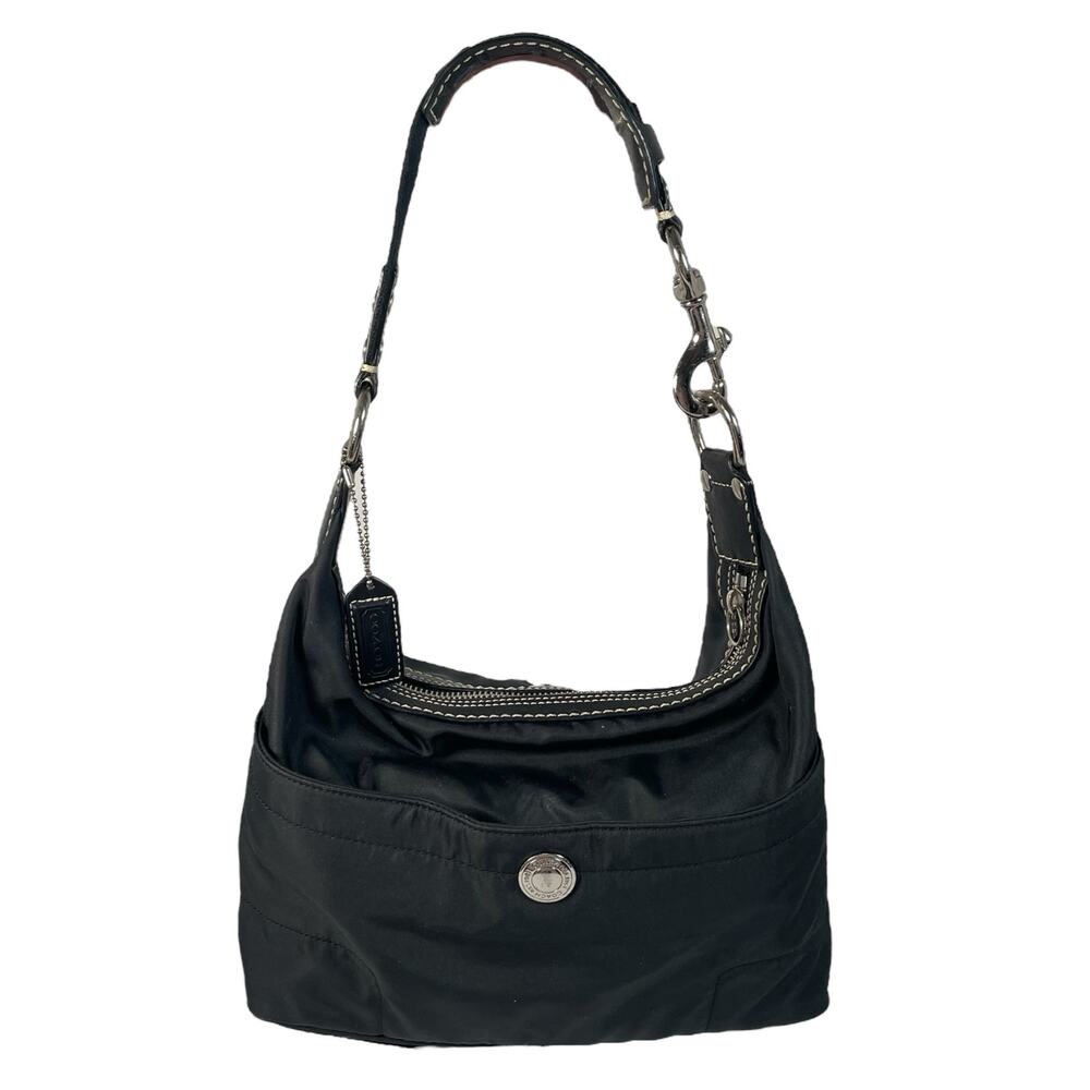 COACH Hampton Weekender Vintage No. 4984 Black Silver Nylon Shoulder Bag